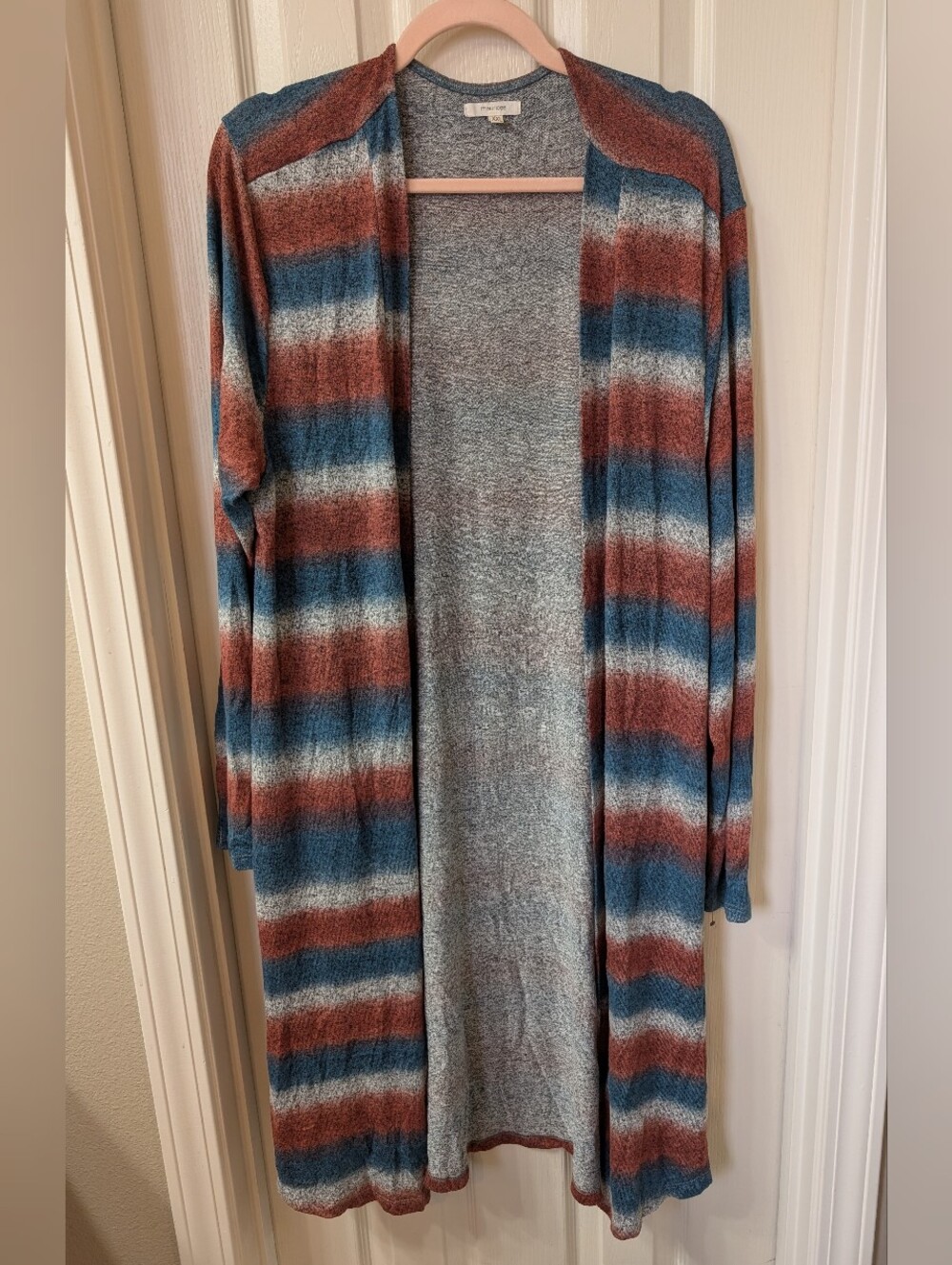 Maurices Duster Cardigan Peach Teal Striped Size XXL